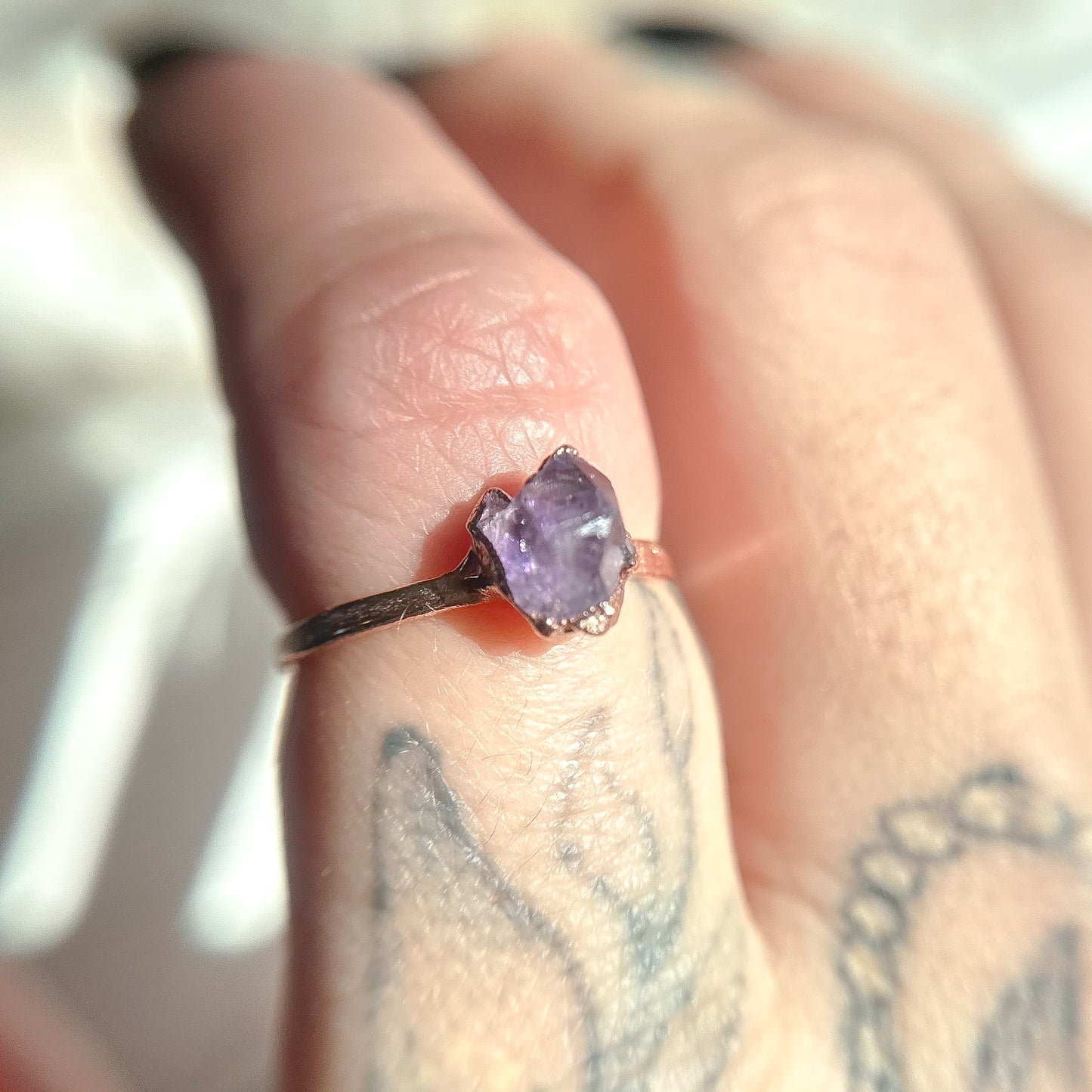 Amethyst Copper Ring - Size 7.75