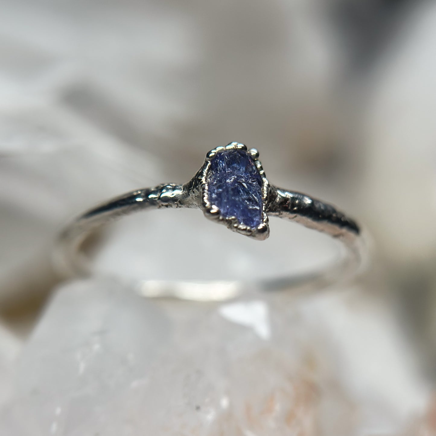 Tanzanite Dainty Ring - Fine Silver  Size 6.5