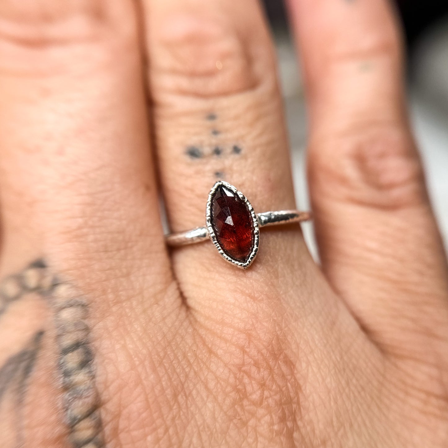 Garnet Gemstone Ring - Fine Silver  Size 6.5