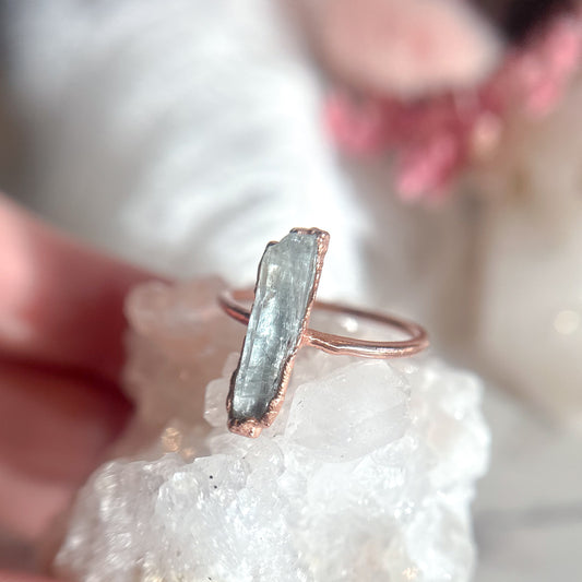 Raw Aquamarine Gemstone Copper Ring - Size 9.5