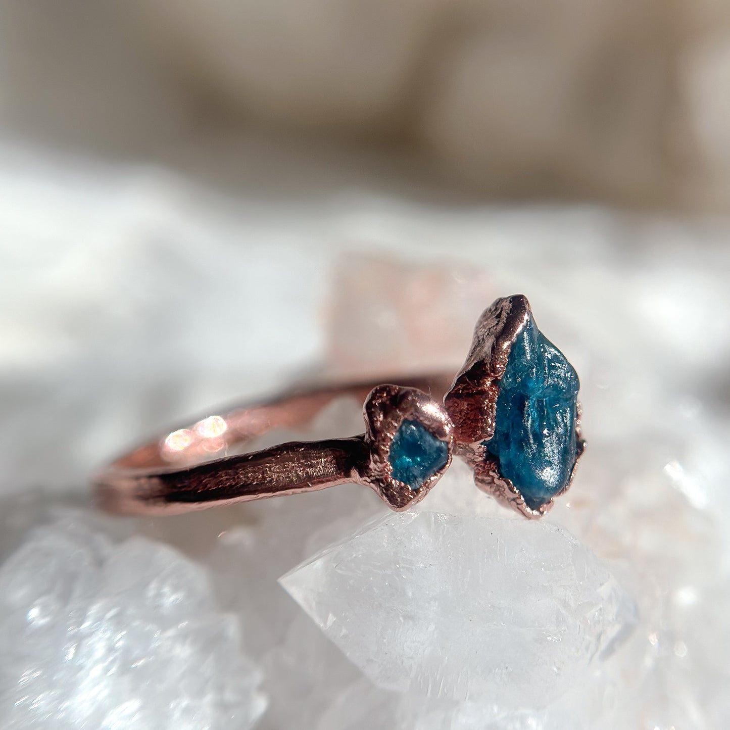 Blue Apatite Gemstone Copper Ring - Size 8