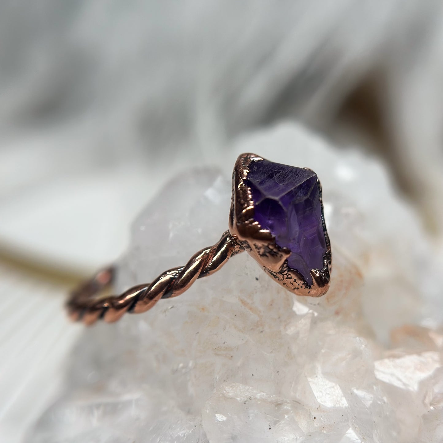 Amethyst Copper Ring - twisted band Size 5.75