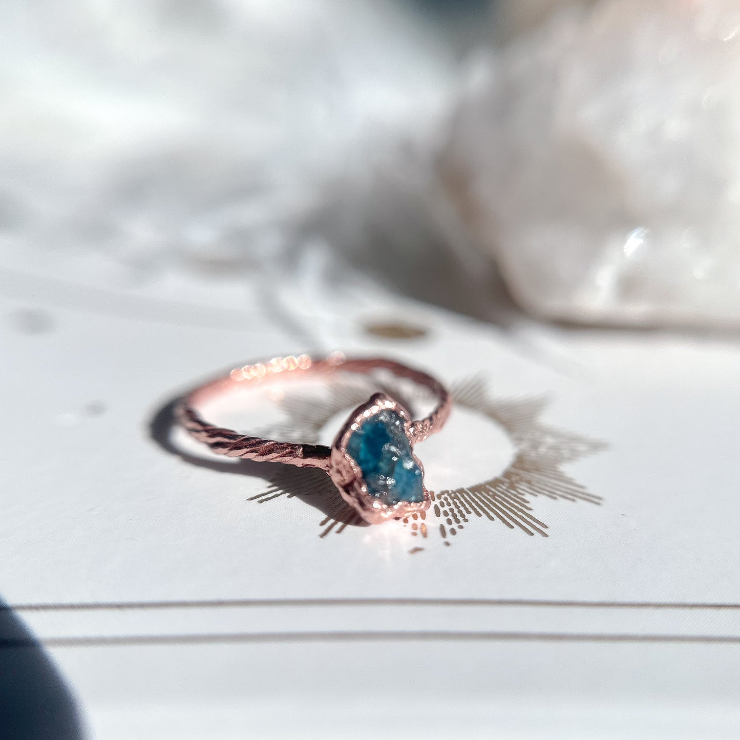 Dainty Blue Apatite Gemstone Copper Ring - Size 7