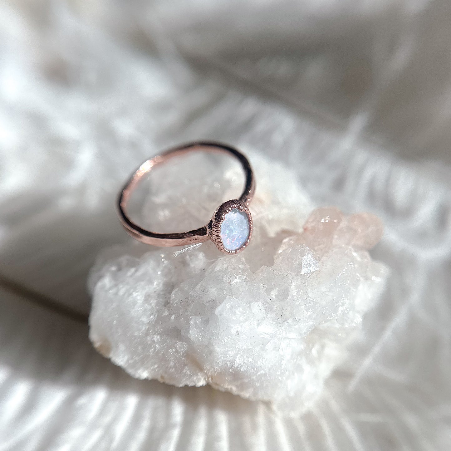 Opal Gemstone Copper Ring - Size 8.5