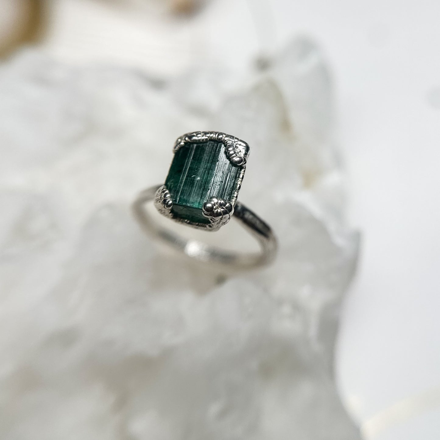 Green Tourmaline Gemstone Ring - Fine Silver  Size 5.75