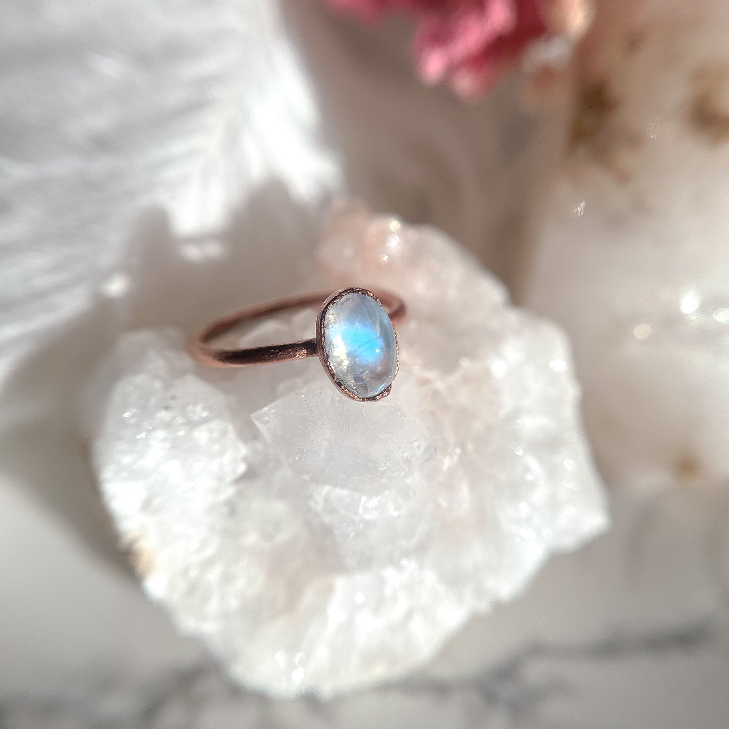 Moonstone Gemstone Copper Ring - Size 7.75