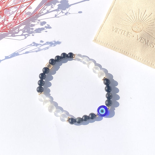 Evil Eye + Obsidian Protection Gemstone 18k Bracelet