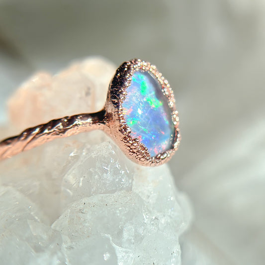 Opal Gemstone Copper Ring - Size 7