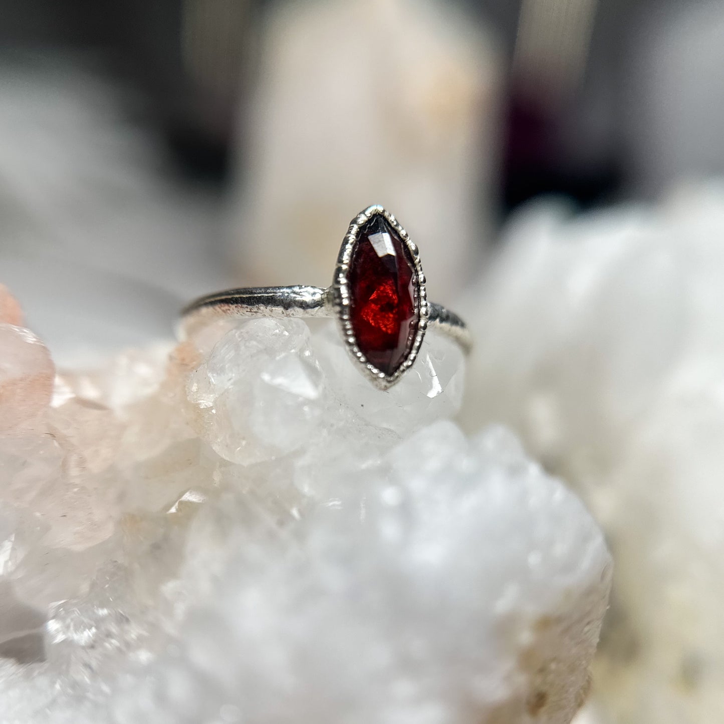 Garnet Gemstone Ring - Fine Silver  Size 6.5