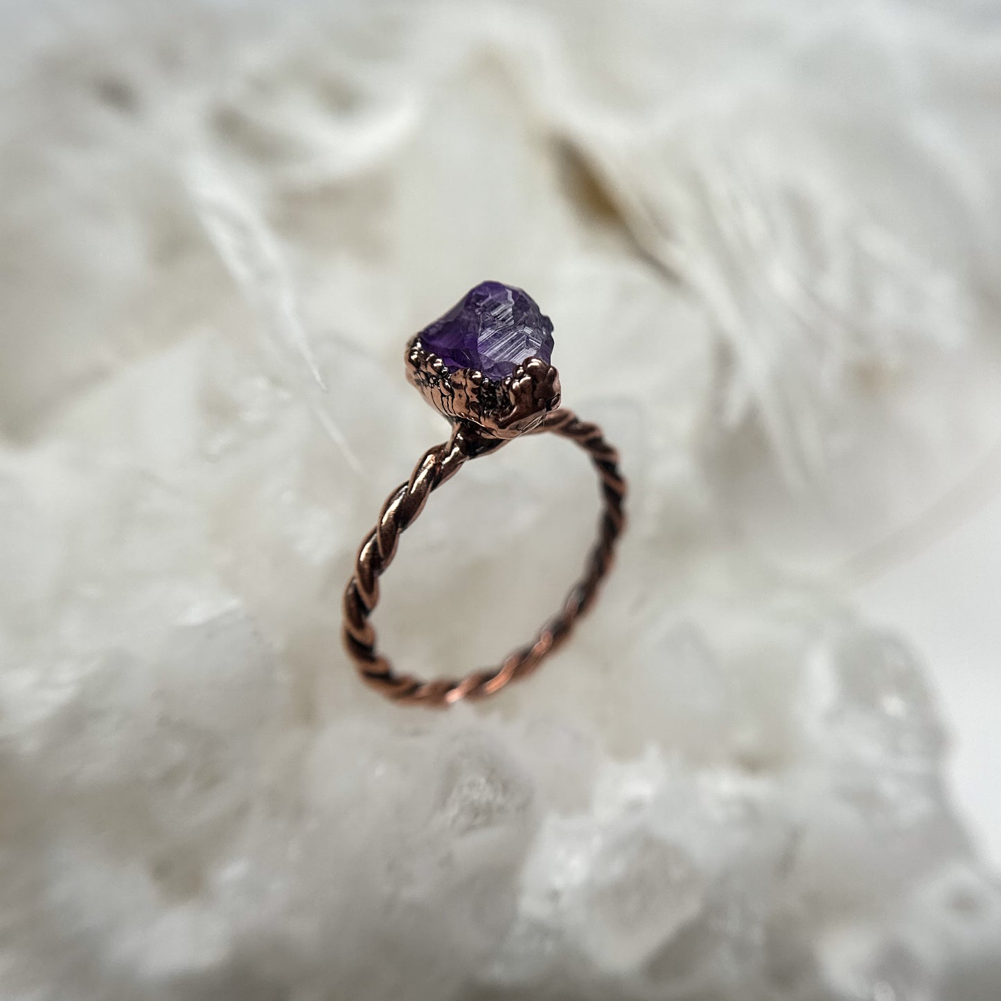 Amethyst Copper Ring - twisted band Size 7.25