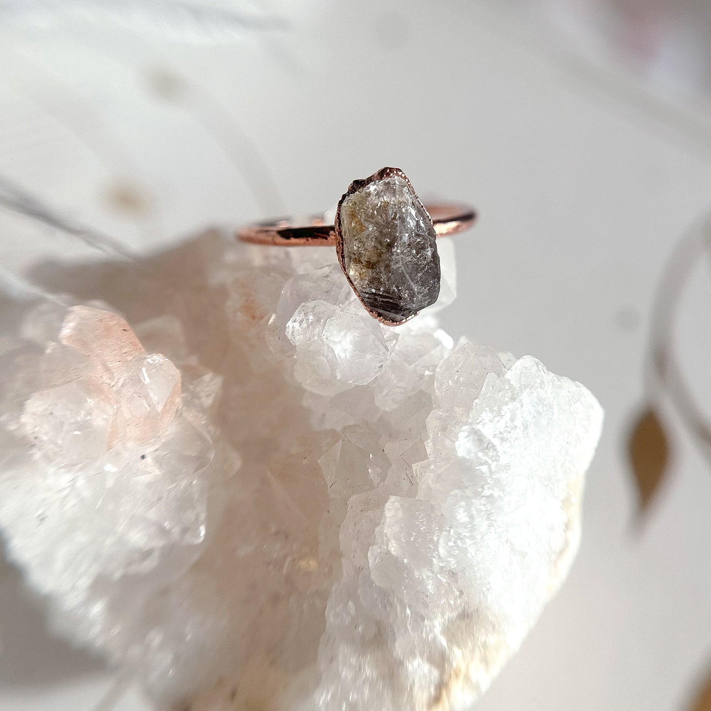 Herkimer Diamond Gemstone Copper Ring - Size 7.75