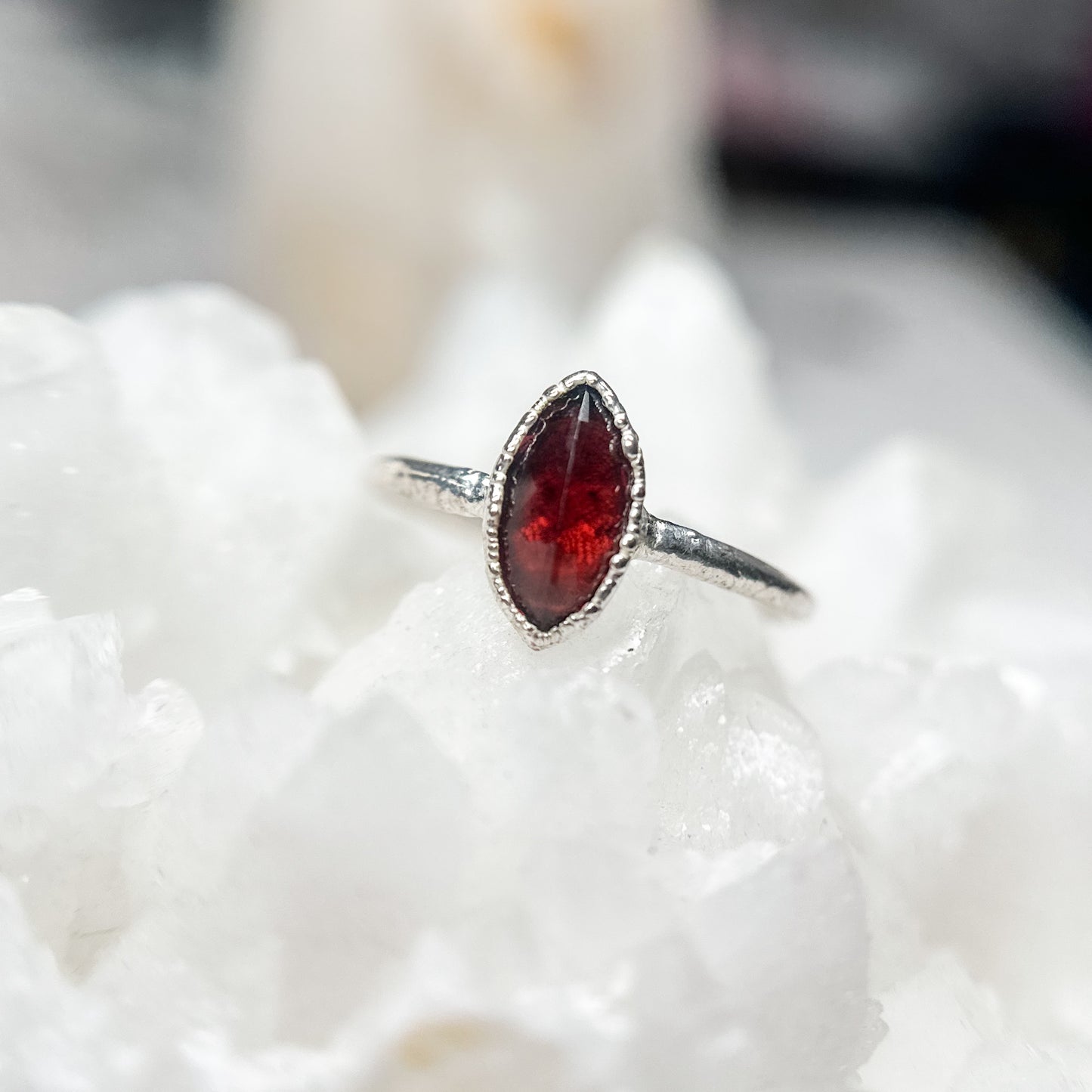 Garnet Gemstone Ring - Fine Silver  Size 6.5