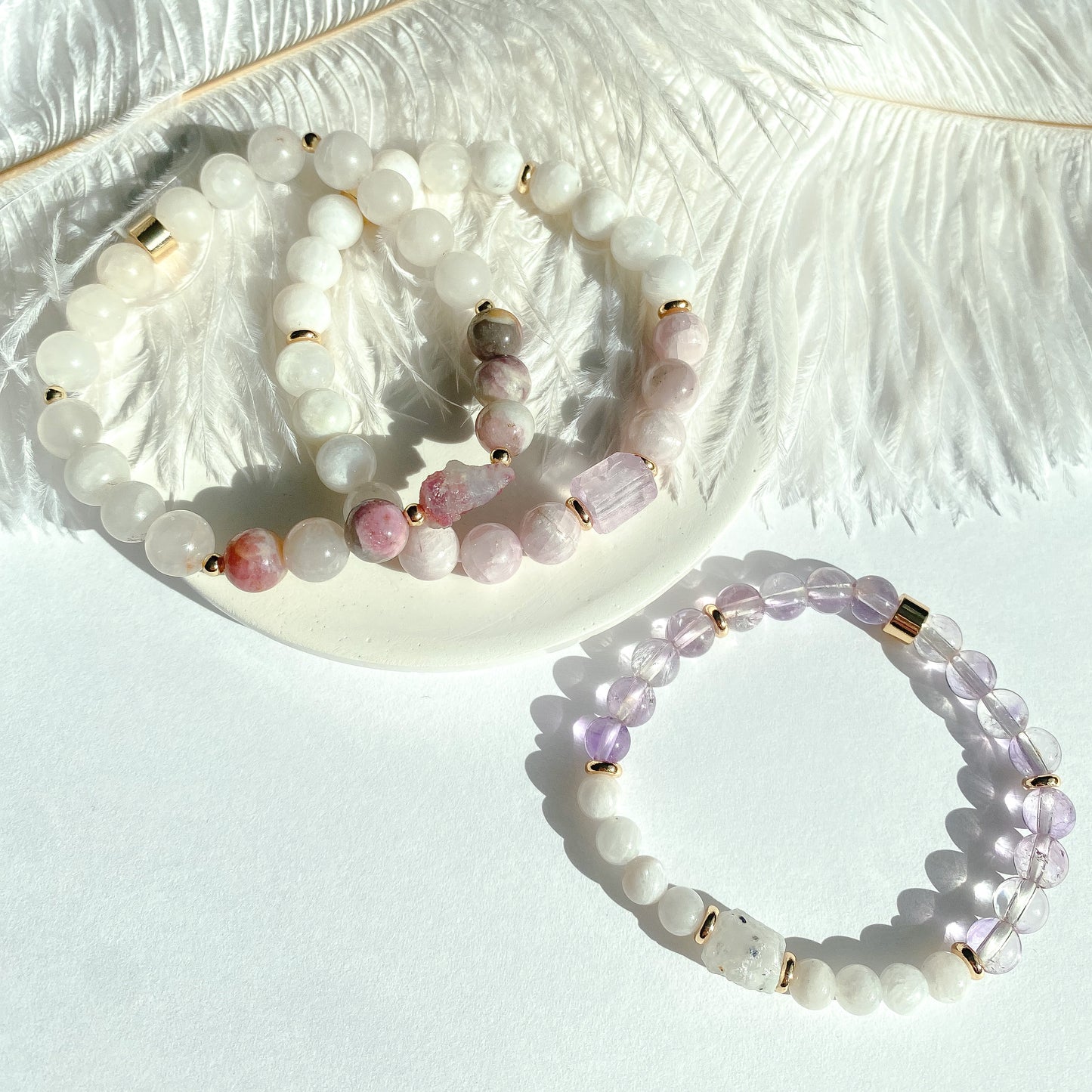 Gemmy Pink Tourmaline + Snow Quartz Gemstone 18k Bracelet