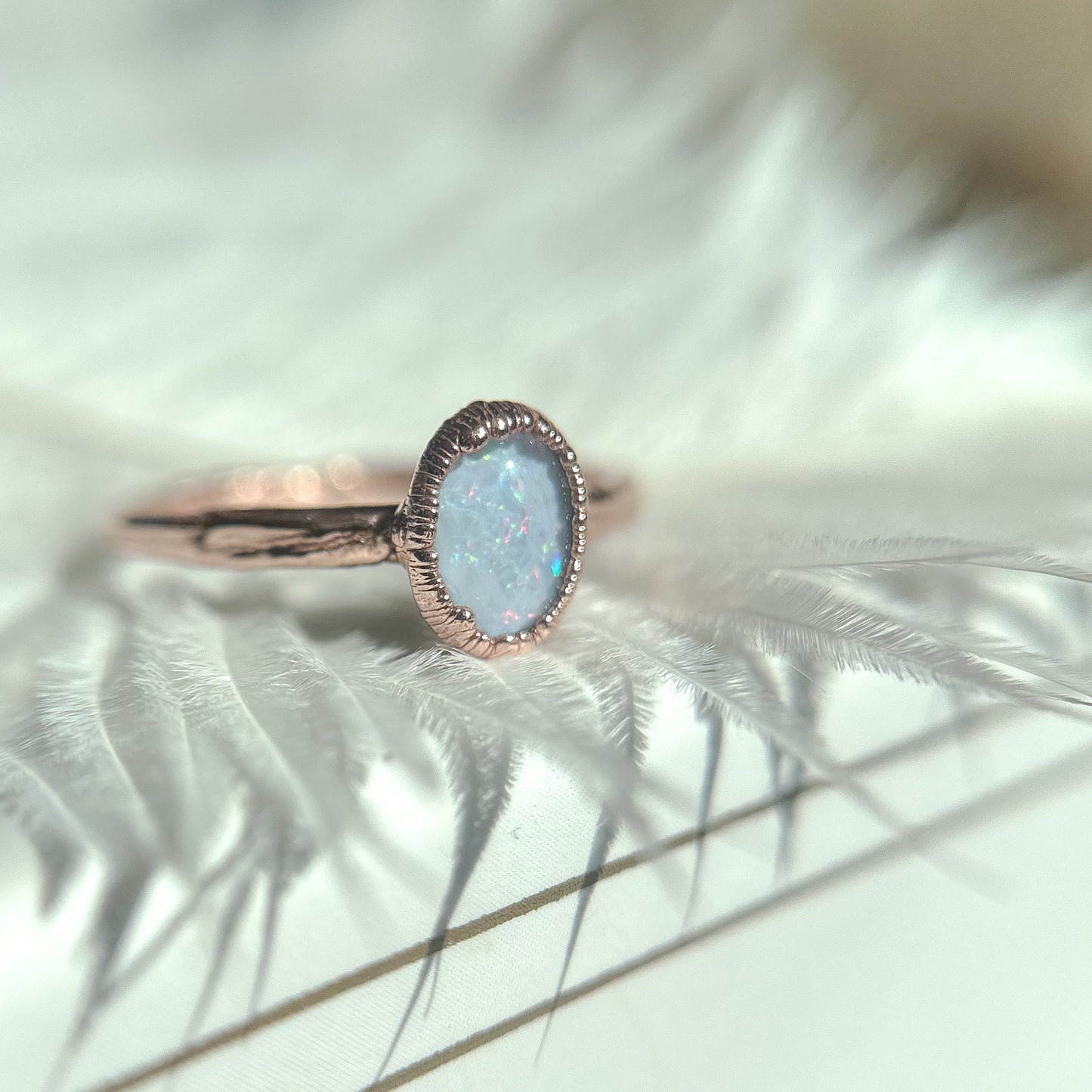 Opal Gemstone Copper Ring - Size 8.5