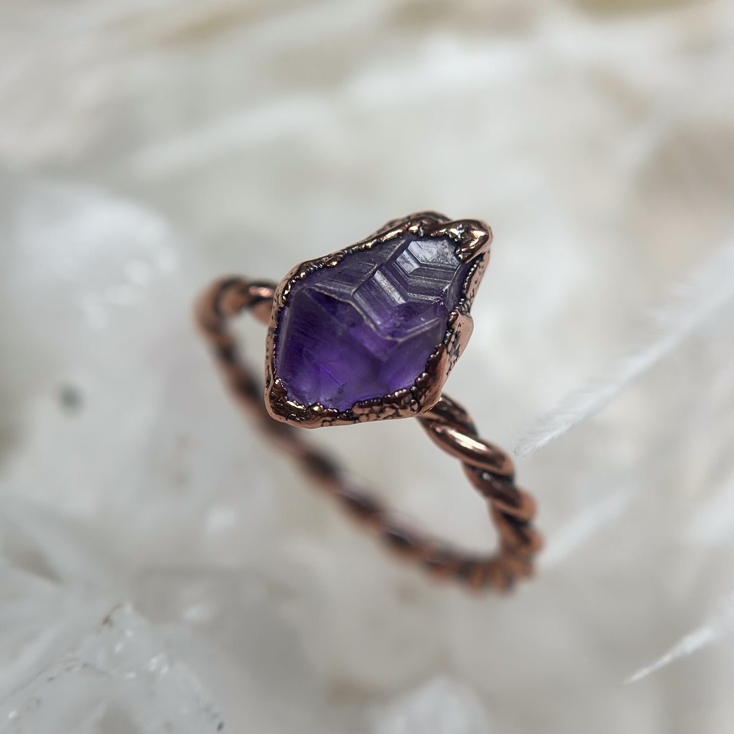 Amethyst Copper Ring - twisted band Size 5.75