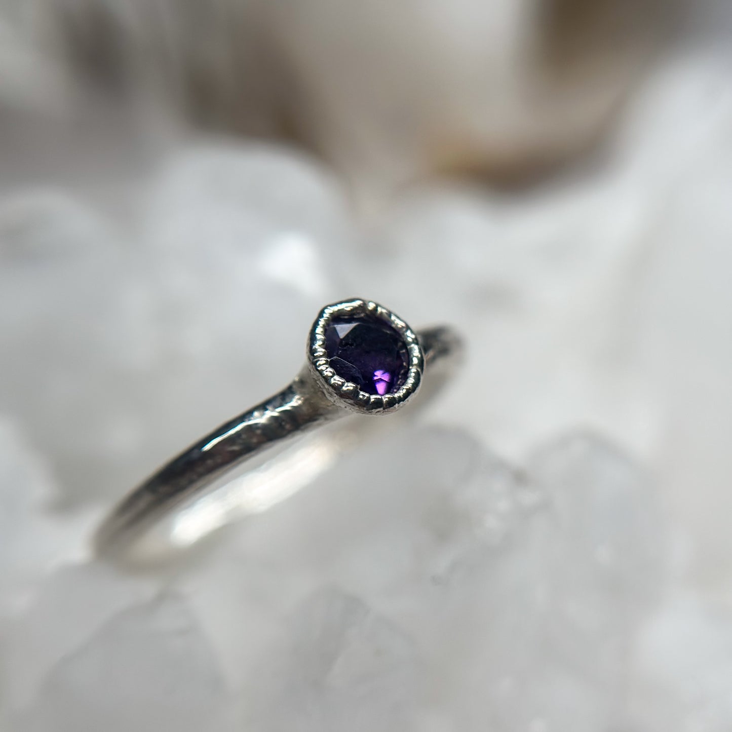 Amethyst Dainty Ring - Fine Silver  Size 5