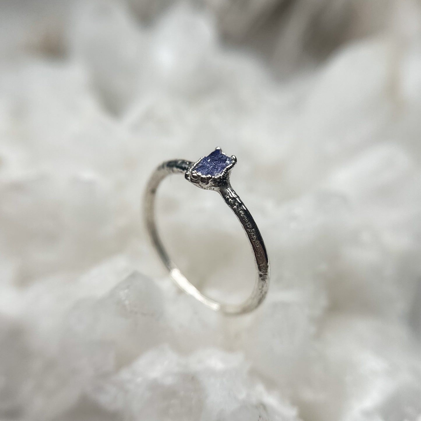 Tanzanite Dainty Ring - Fine Silver  Size 6.5