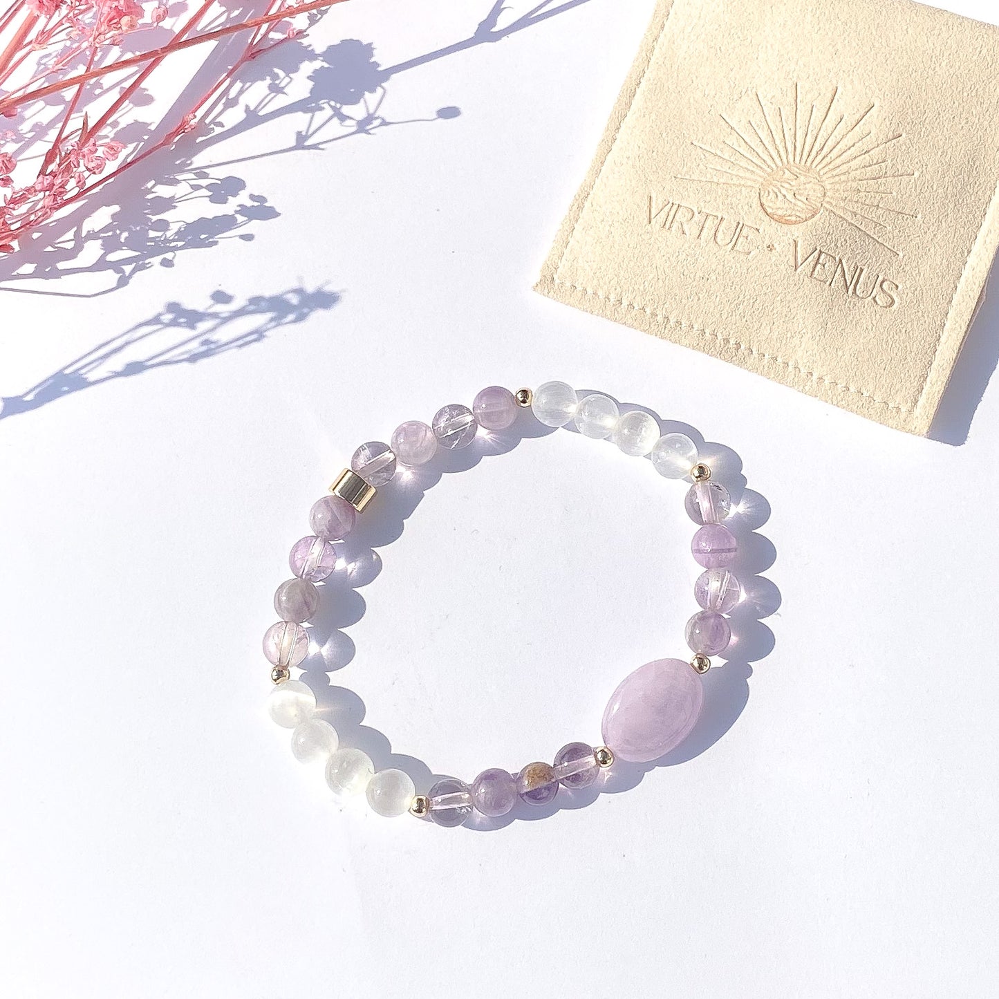 Amethyst + Selenite Gemstone 18k Bracelet