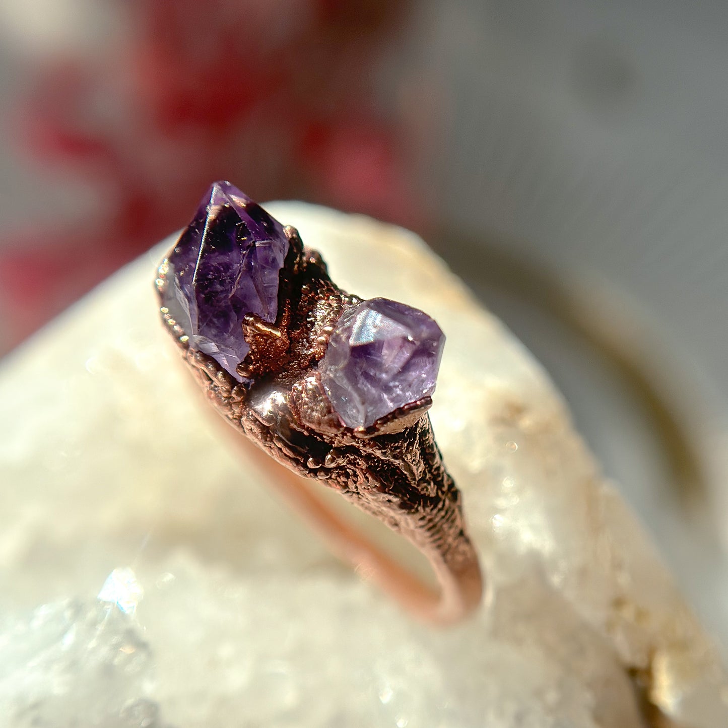 Gemmy Amethyst Copper Ring - Size 8.5