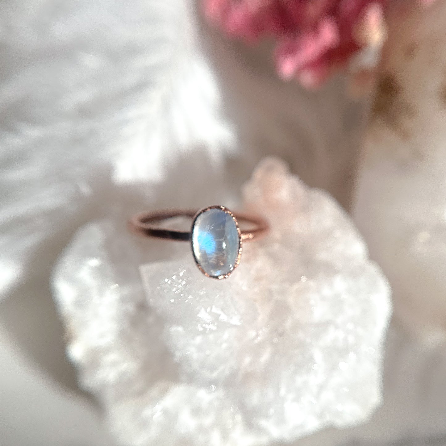 Moonstone Gemstone Copper Ring - Size 7.75