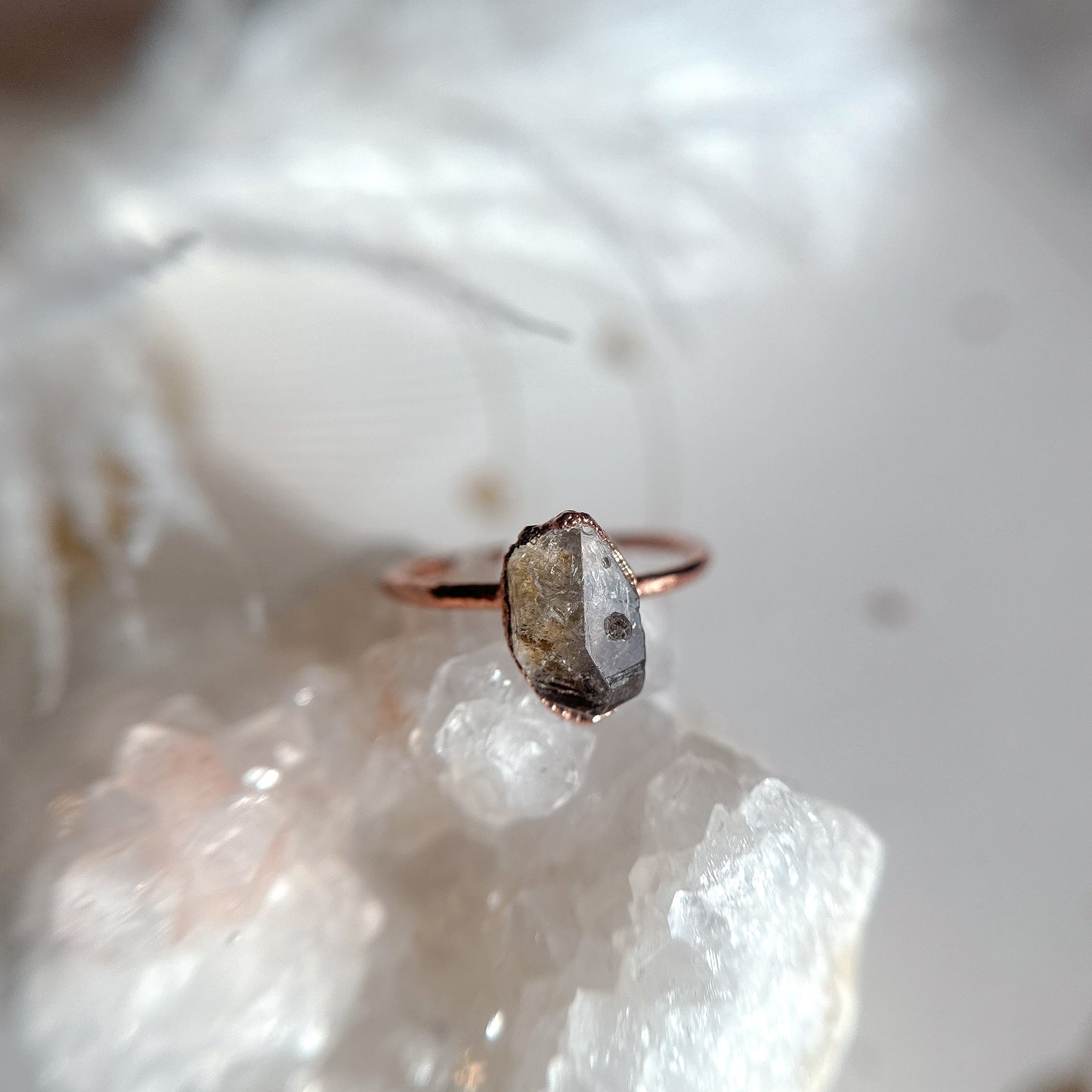 Herkimer Diamond Gemstone Copper Ring - Size 7.75