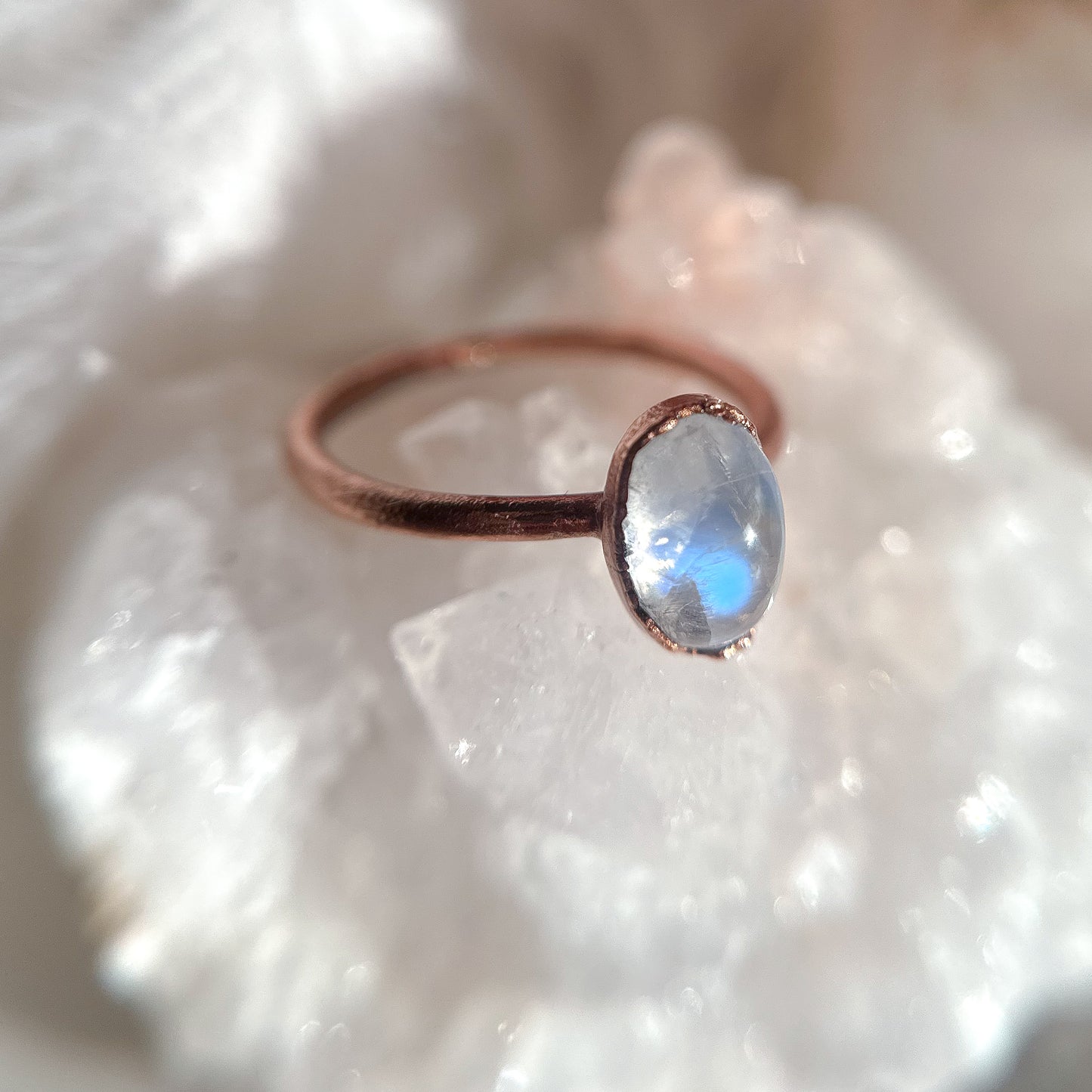 Moonstone Gemstone Copper Ring - Size 7.75