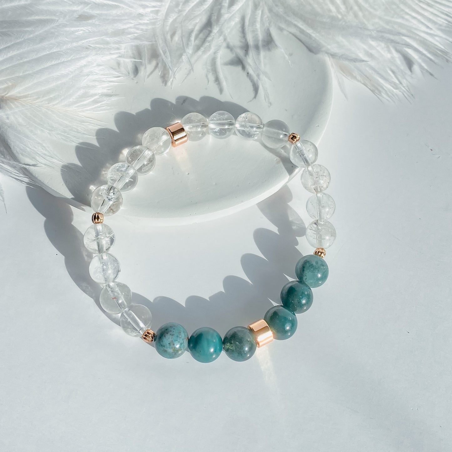 Moss Agate + Clear Quartz Gemstone 18k Bracelet