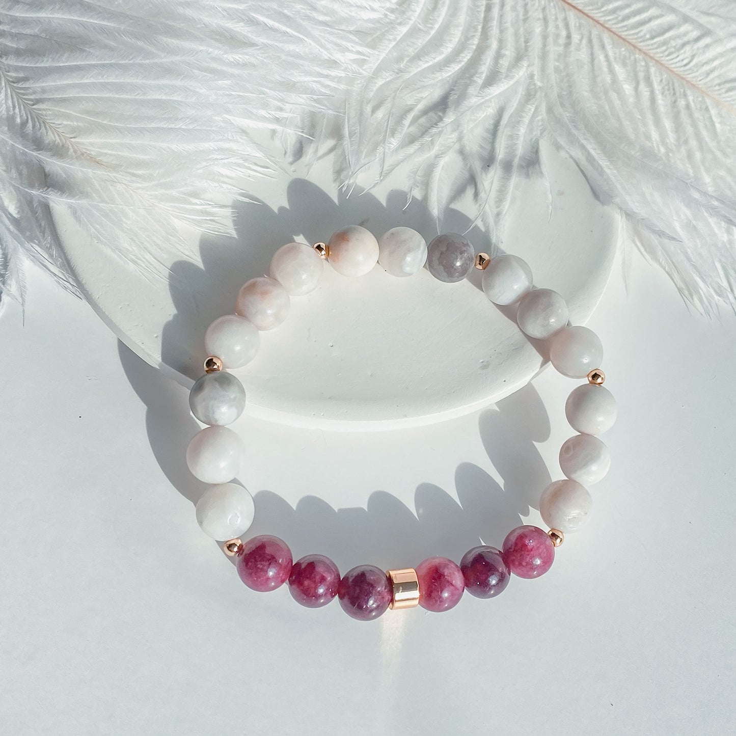 Garnet + Grey Agate Gemstone 18k Bracelet