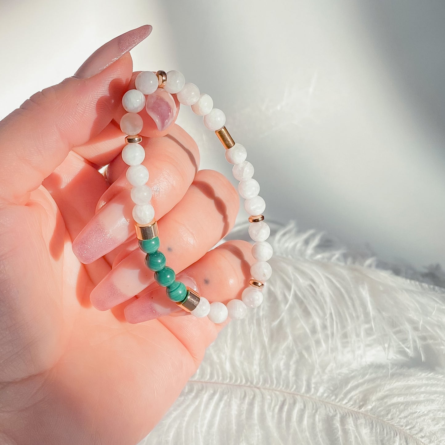 Malachite + Blue Moonstone Gemstone 18k Bracelet