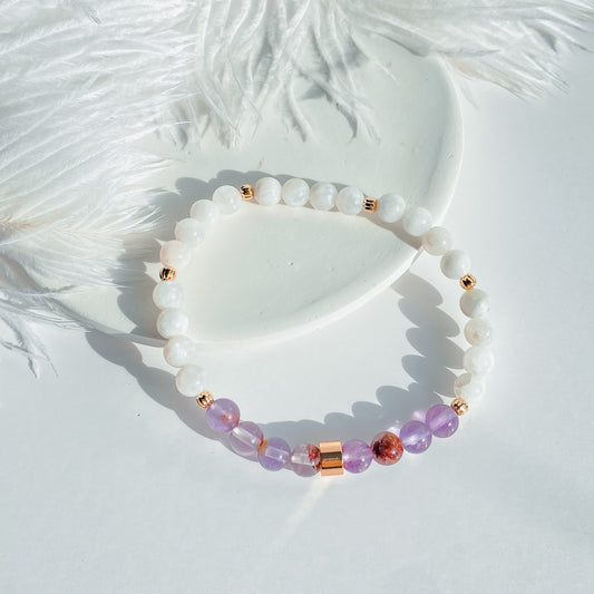 Amethyst + Blue Moonstone Gemstone 18k Bracelet