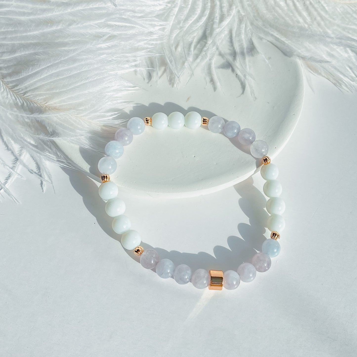 Blue Lace Agate + Opalite Gemstone 18k Bracelet